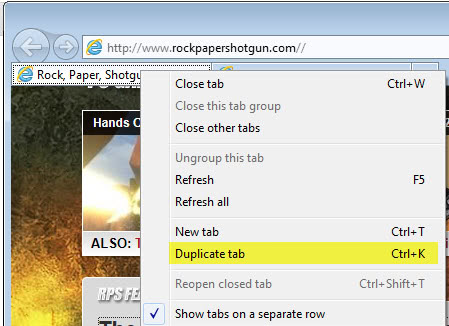 duplicate tabs internet explorer