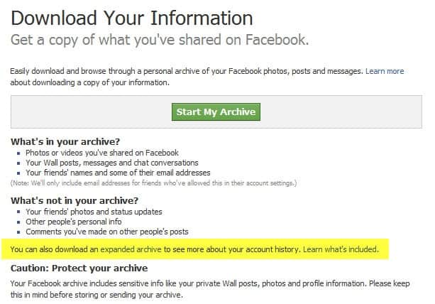 facebook download information