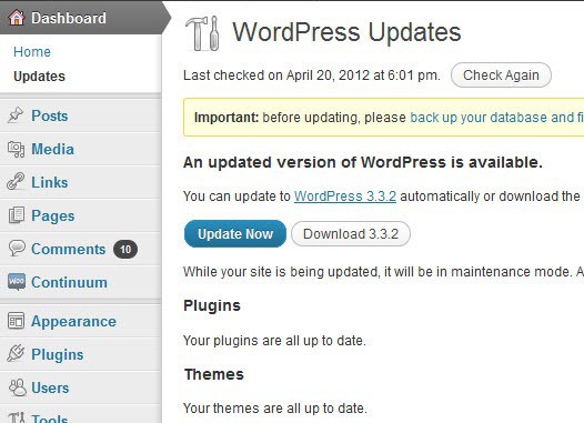 wordpress 3.3.2. update