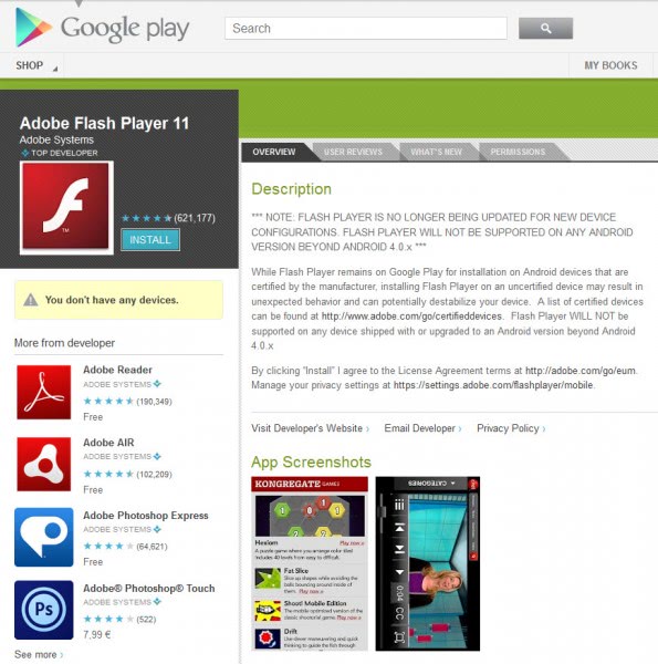 adobe flash player for android