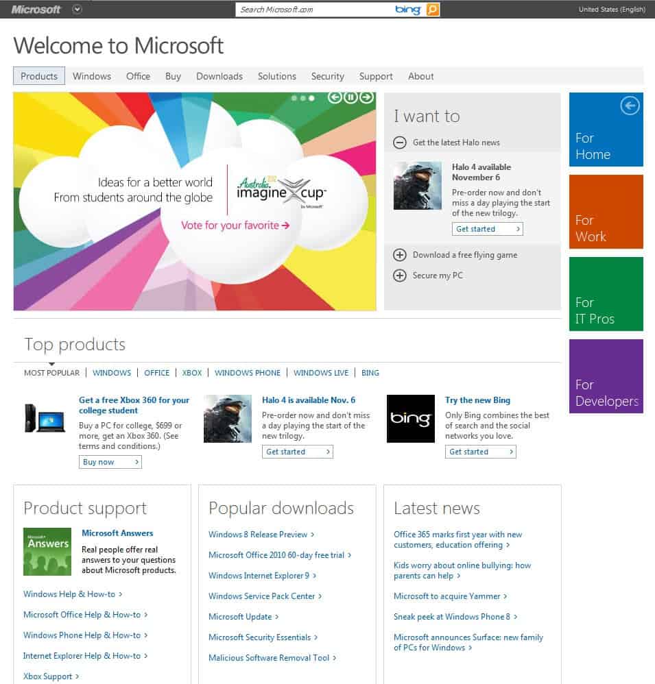 old microsoft homepage