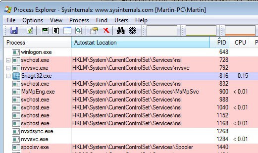 process explorer autostart