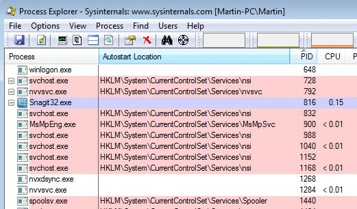 process explorer autostart