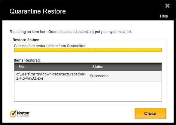 quarantine restore
