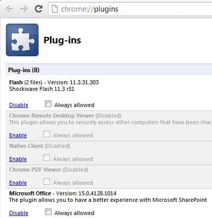 disable chrome plugin