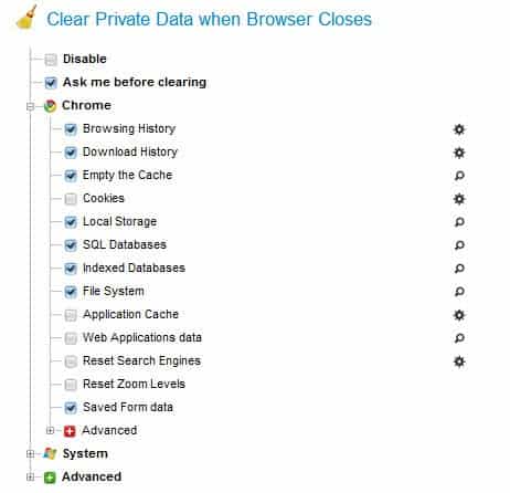 clear private data when chrome closes