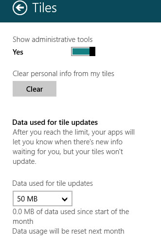 live tiles data usage