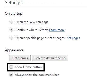 chrome 23 show home button