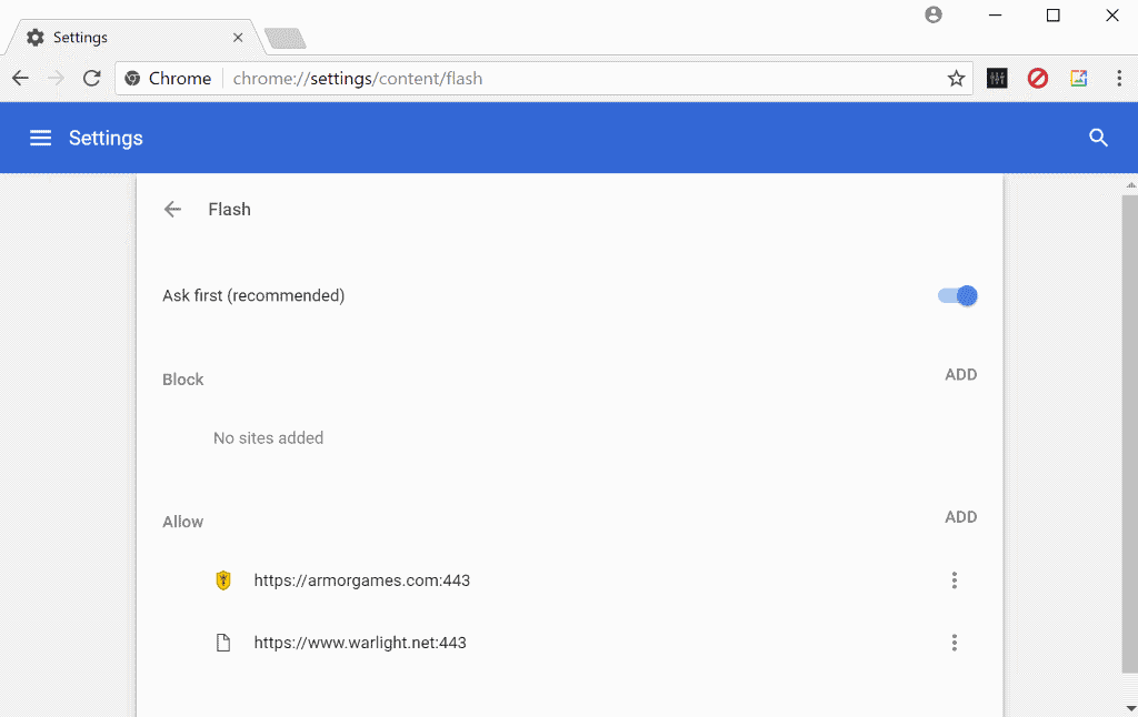 chrome flash settings