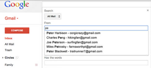 gmail search predicitions