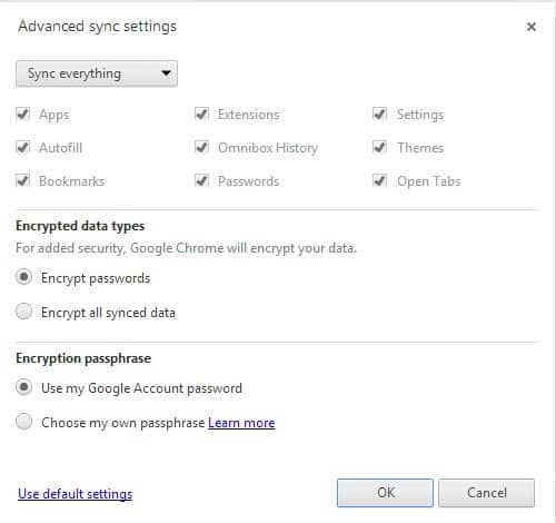 google chrome sync