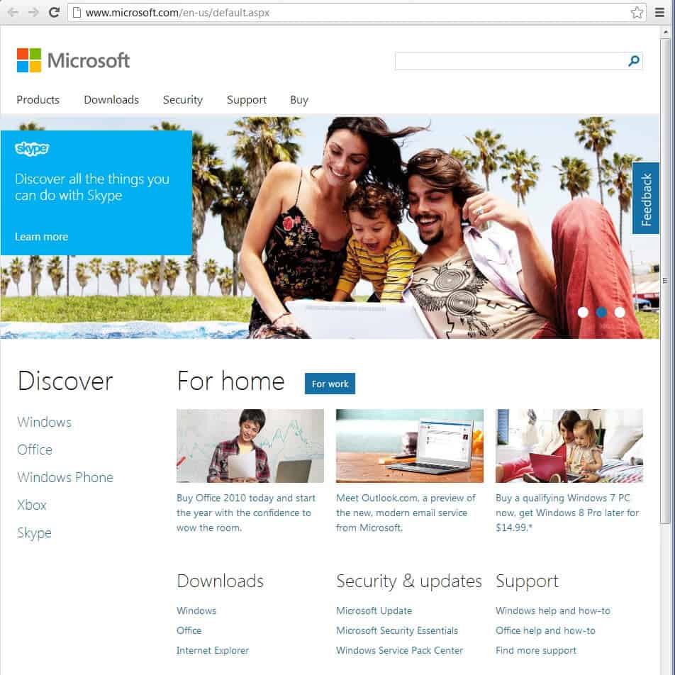 microsoft.com homepage