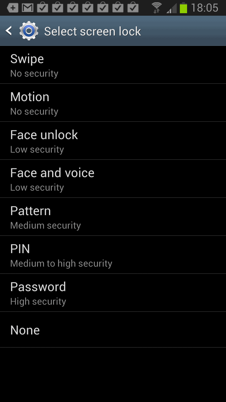 android lock screen password