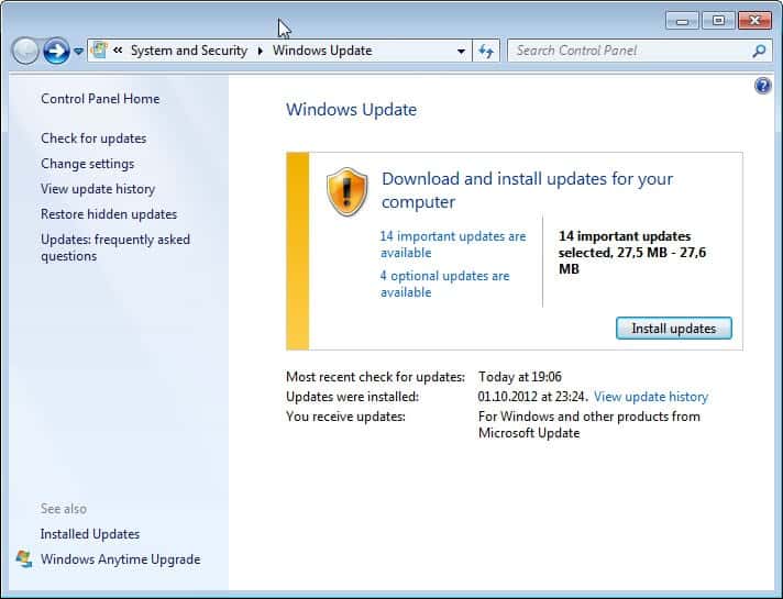 microsoft windows updates october 2012