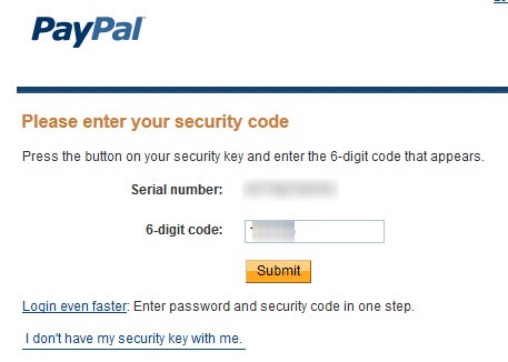 paypal login security code