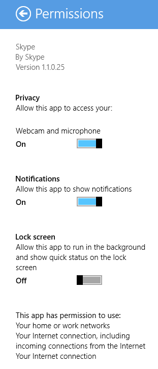 skype app permissions