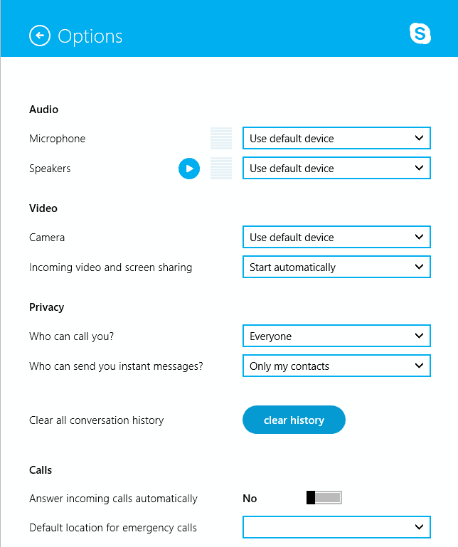 skype app settings