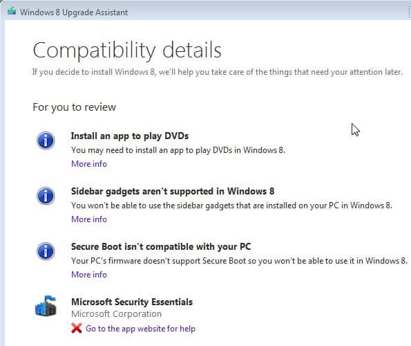 windows 8 upgrade compatilbility