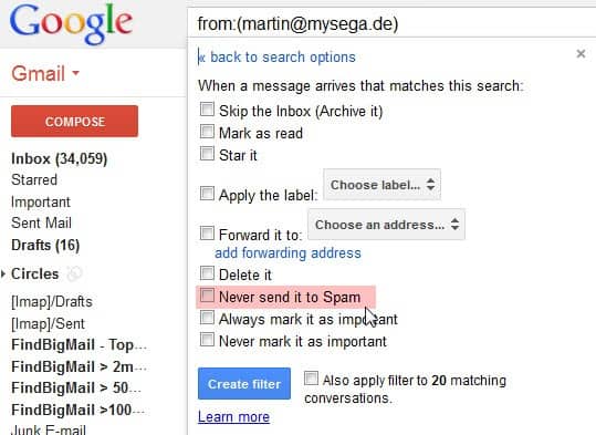 gmail whitelist email avoid spam