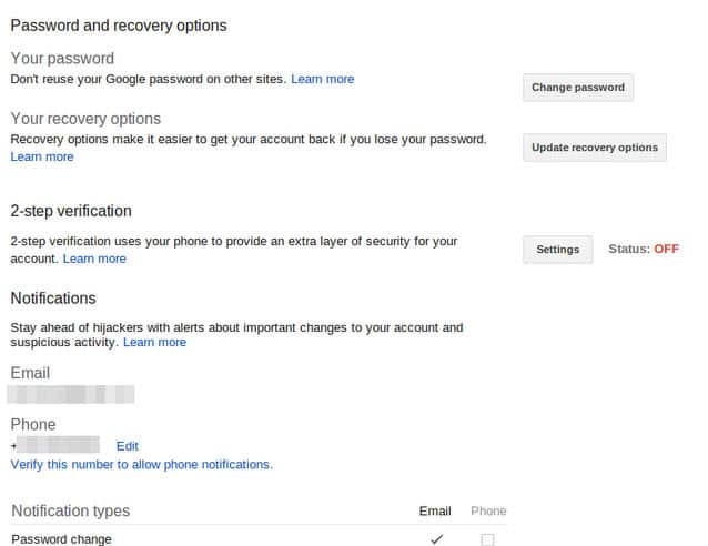 google security options
