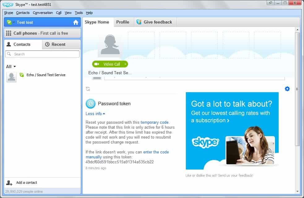 skype password reset