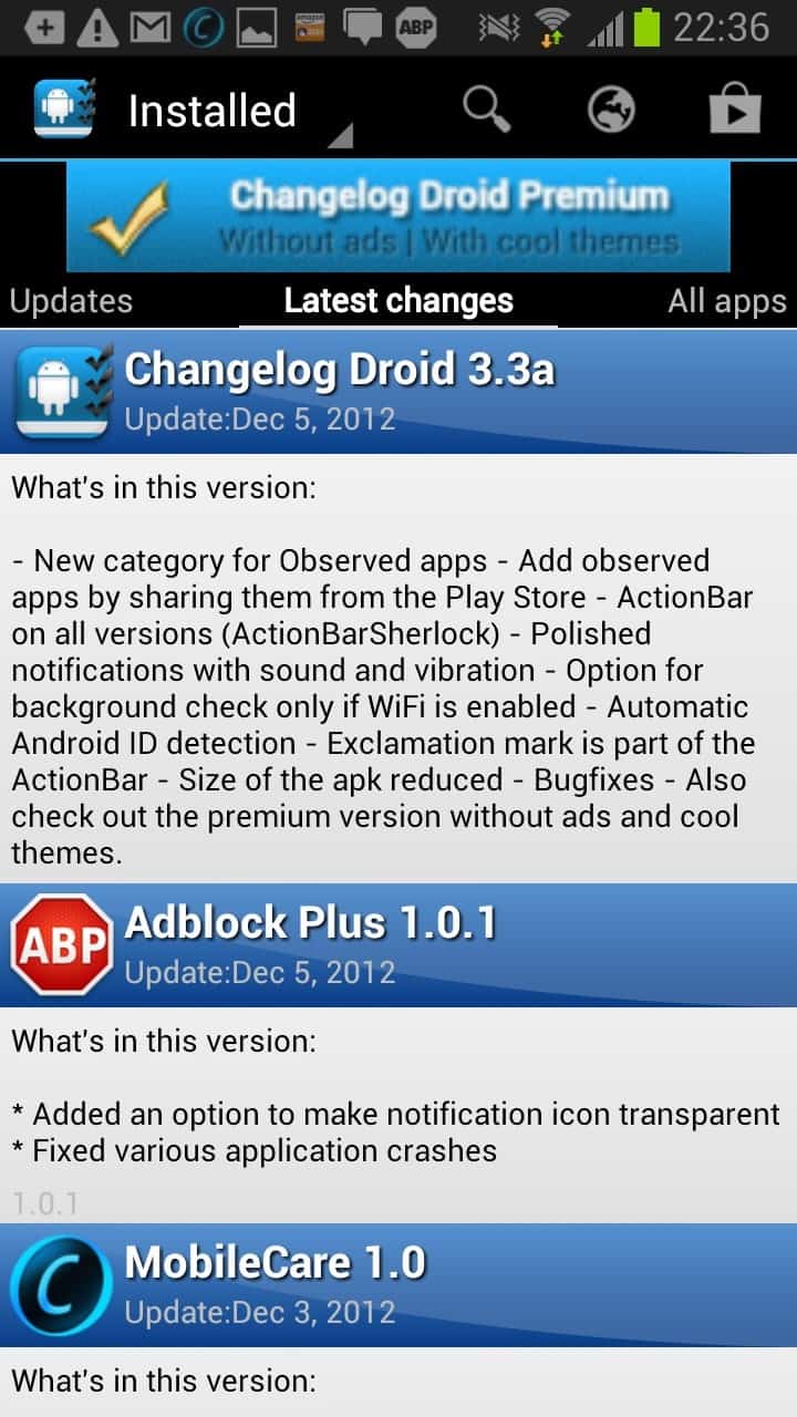 changelog droid