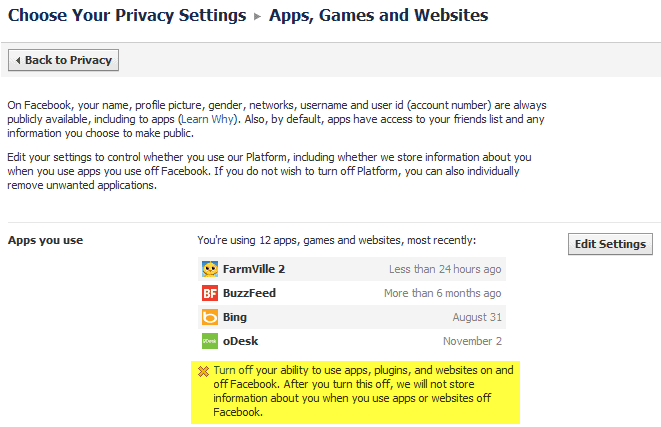 facebook turn off apps