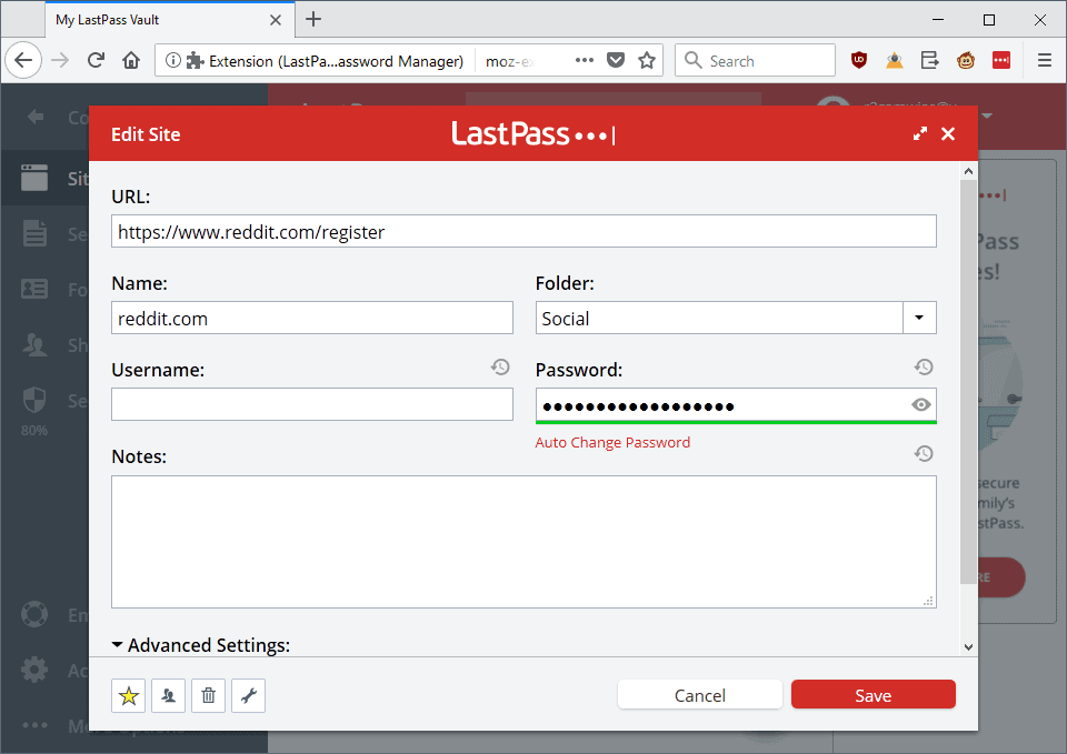 lastpass password edit