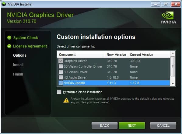 nvidia custom component installation