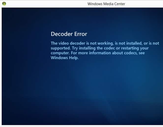 Właściwość błędu wideo windows 8 media center