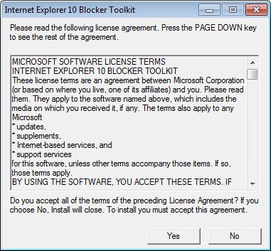 Internet Explorer 10 blocker toolkit screenshot