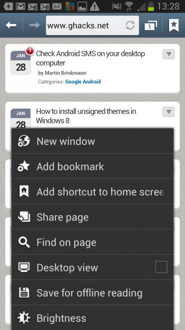 Screenshot des Startbildschirms der Android-Verknüpfungswebsite