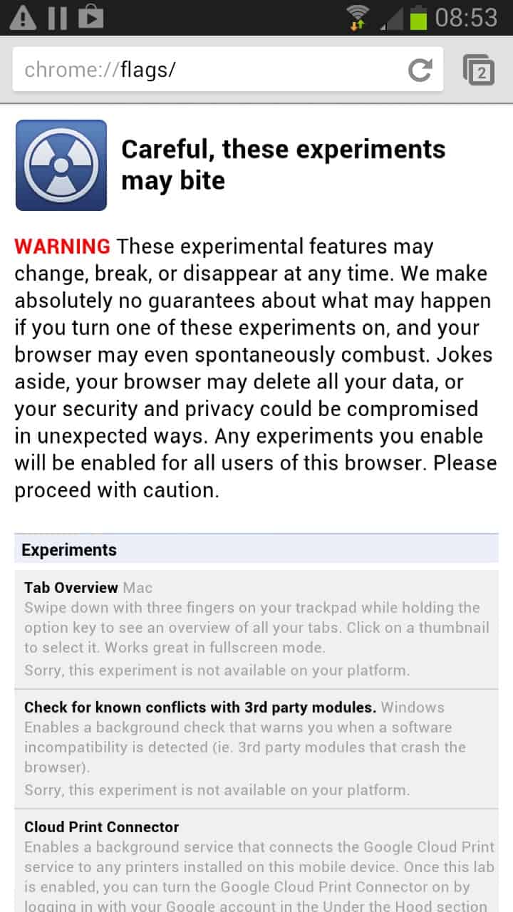 chrome flags android beta