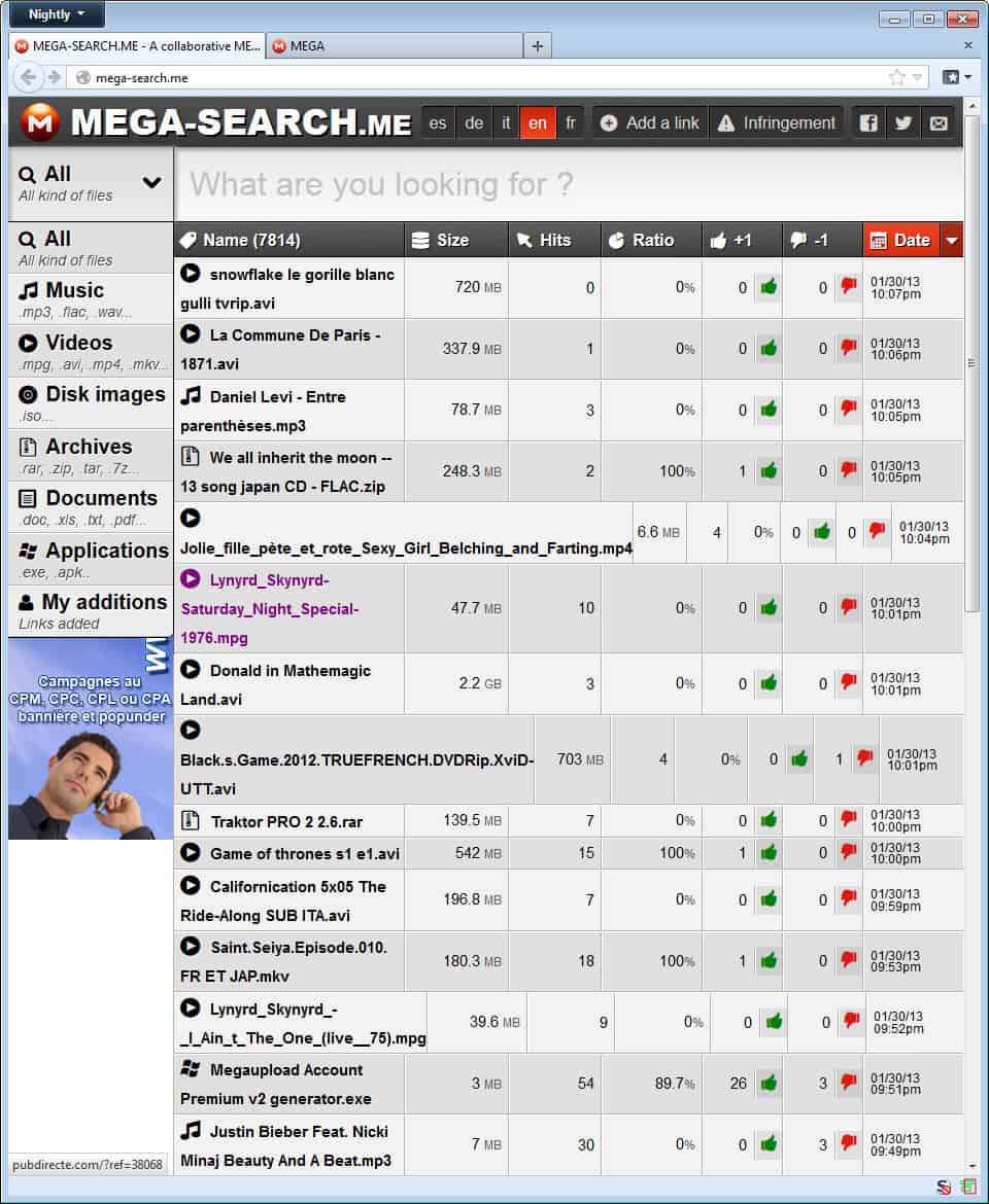 mega search engine screenshot