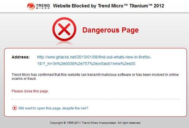 trend micro dangerous page