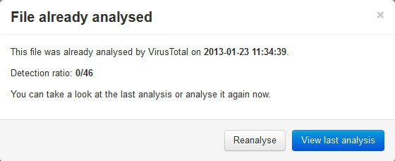 virustotal file already analysed