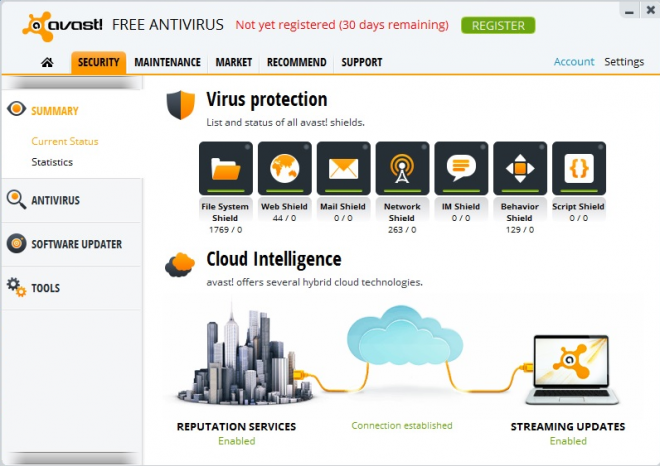 avast free antivirus interface screenshot