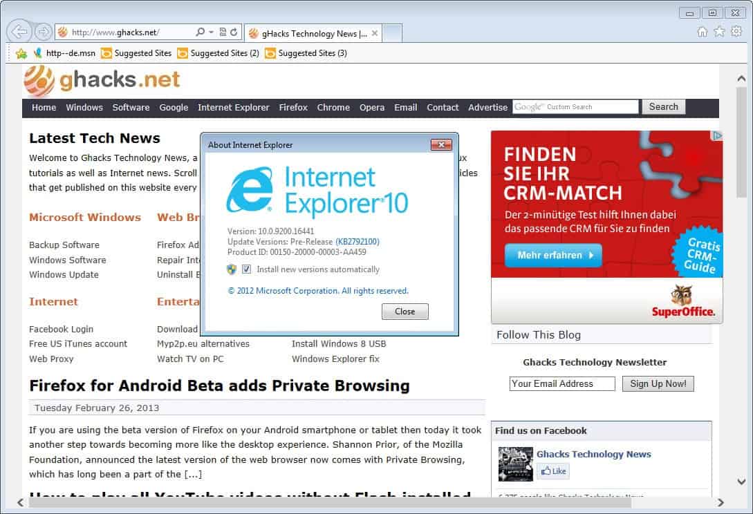 Microsoft Internet Explorer 10 for Windows 7 finally released