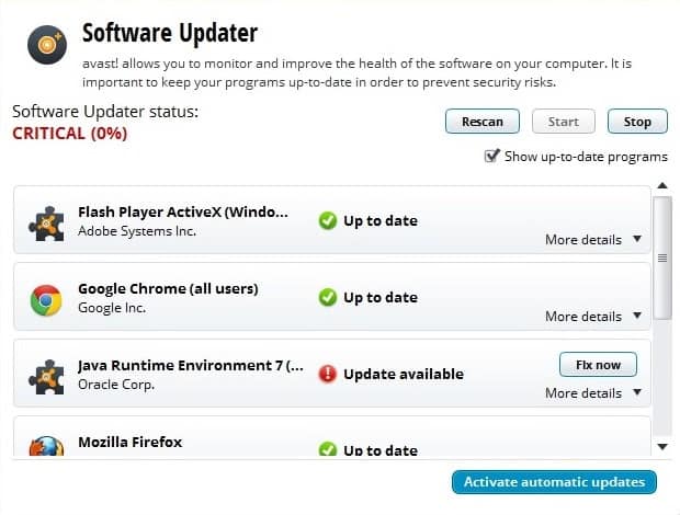 software updater screenshot