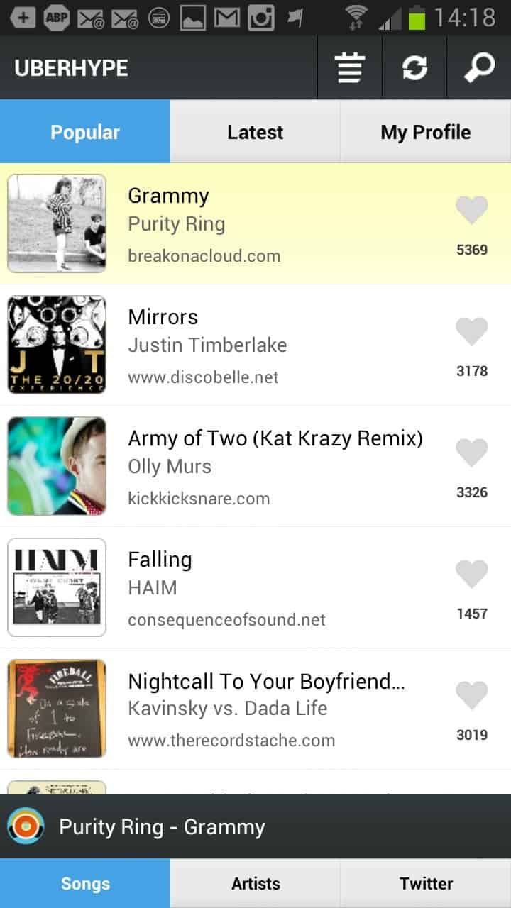 uberhype hype machine app screenshot