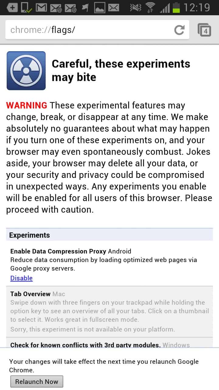 chrome android data compression proxy setting