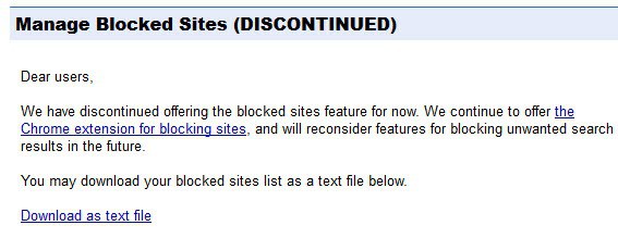 Google's killing spree continues: shuts down blocked sites feature