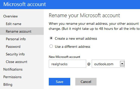 rename microsoft account