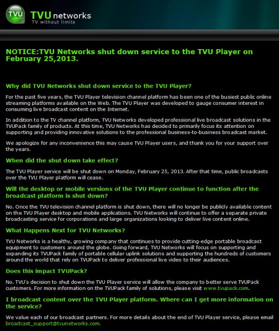 tvu player shutdown