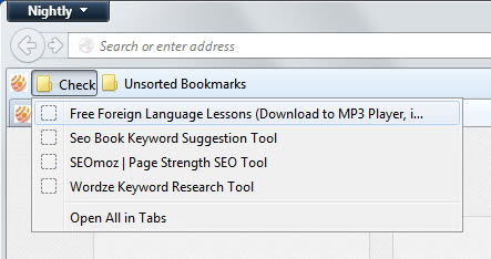 Firefox bookmarks toolbar