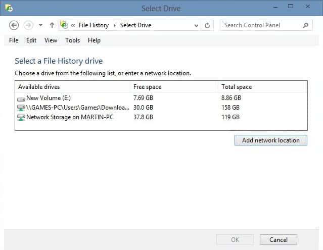 file history add drive