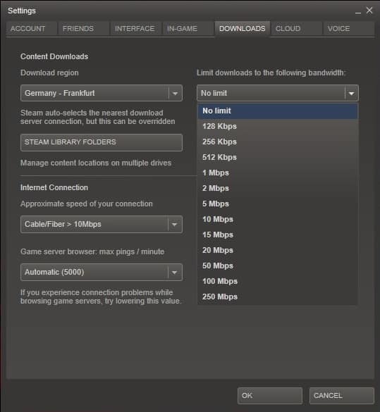 steam limit download bandwidth