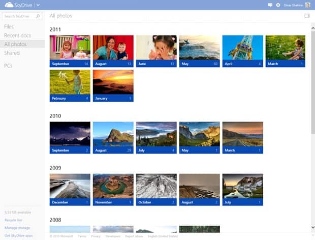 SkyDrive timeline month view
