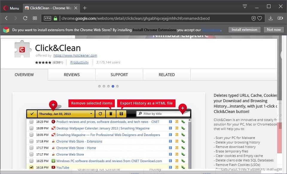 Opera chrome extensions. Opera browser History Extension. Clickc.