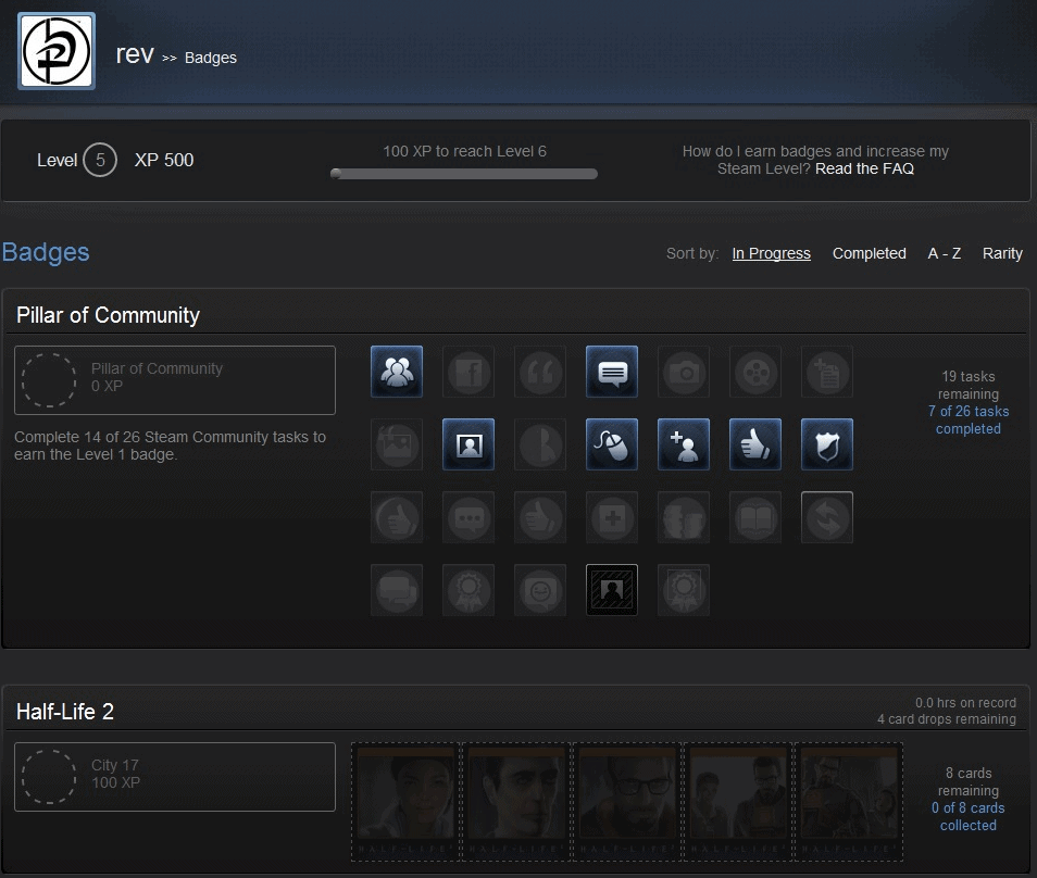 steam trading cards profile view
